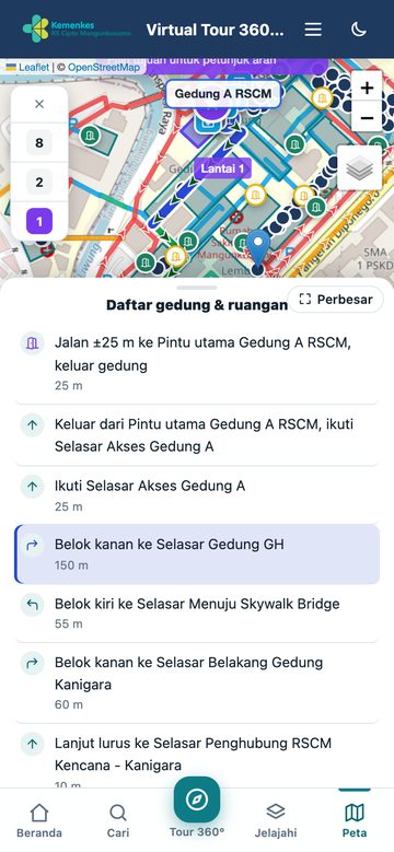 Menyorot satu langkah — tampilan ponsel