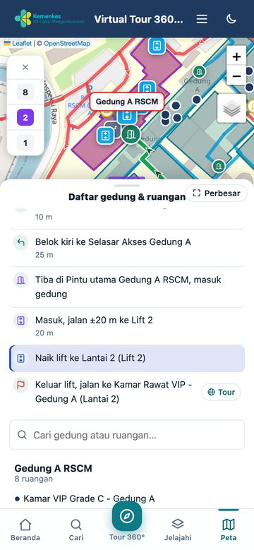 Sampai ke lantai tujuan — tampilan ponsel