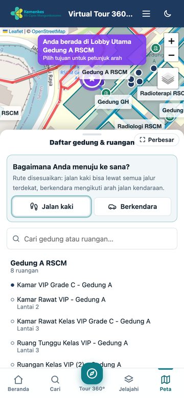 Jalan kaki atau berkendara — tampilan ponsel