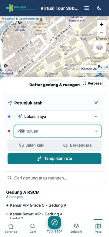 Membuka petunjuk arah — tampilan ponsel