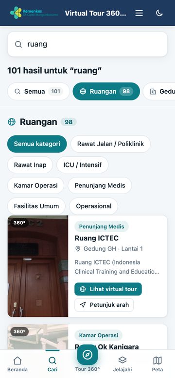 Menyaring hasil — tampilan ponsel