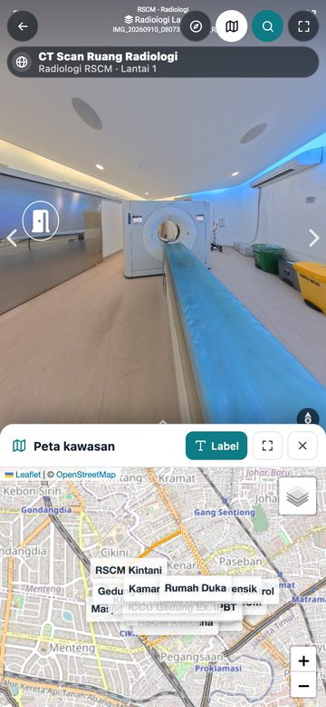Peta & pencarian di dalam tour — tampilan ponsel